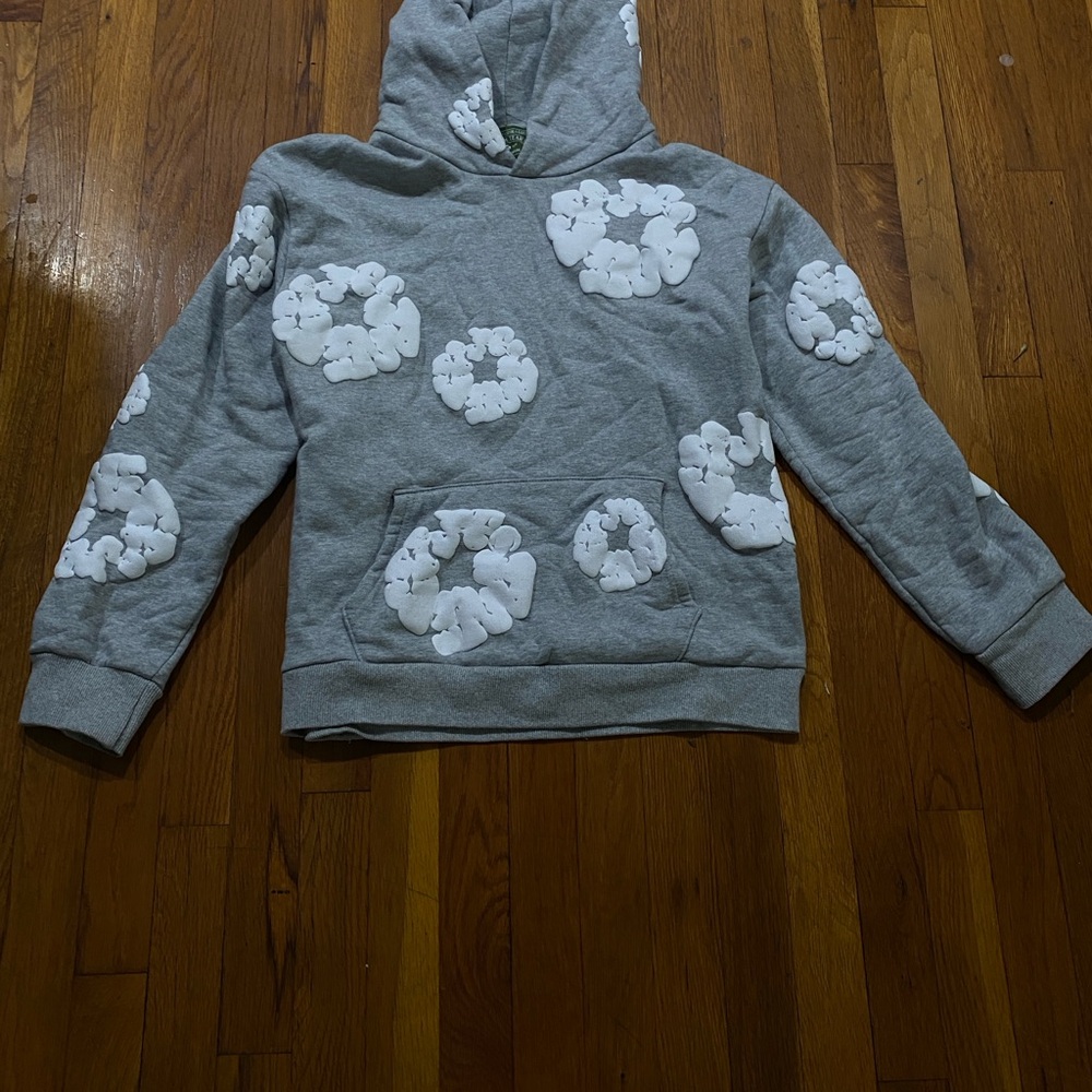 Gray Hoodie with White Floral Design